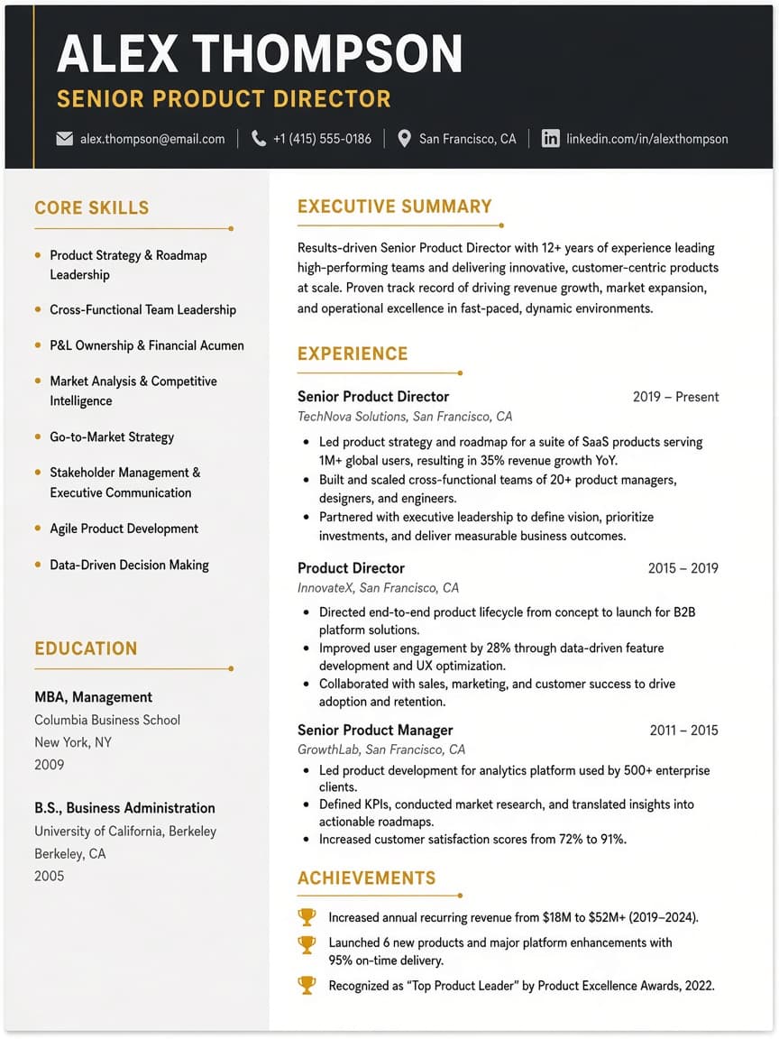 Preview template CV Executive
