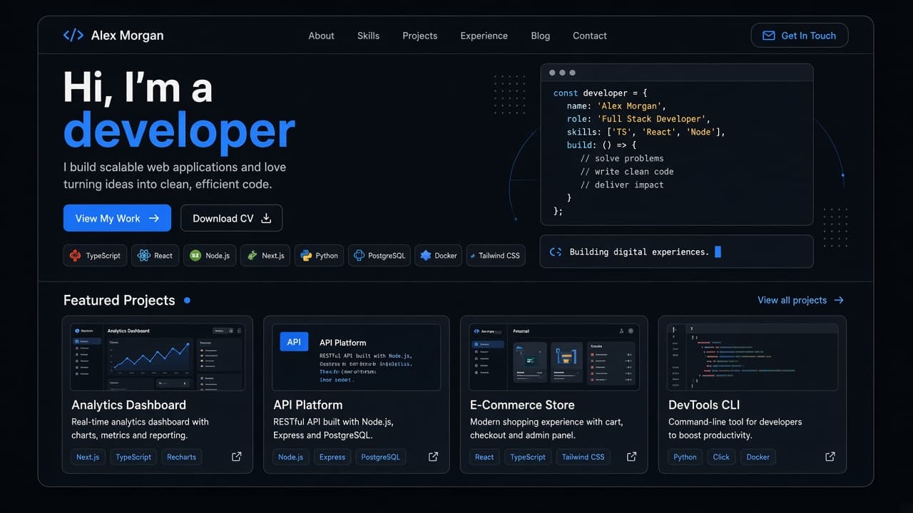 Contoh template portfolio Developer